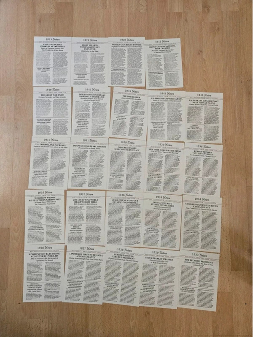 Lot 24 Key Events From the Year News History Cards 1916-1947 Double Sided